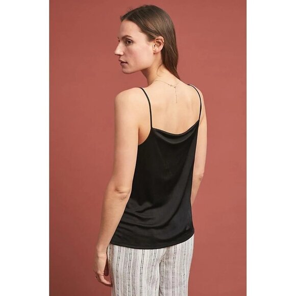 Anthropologie Claremont Draped Cami Black Cowl Neck Silky Rayon Top - Picture 2 of 6
